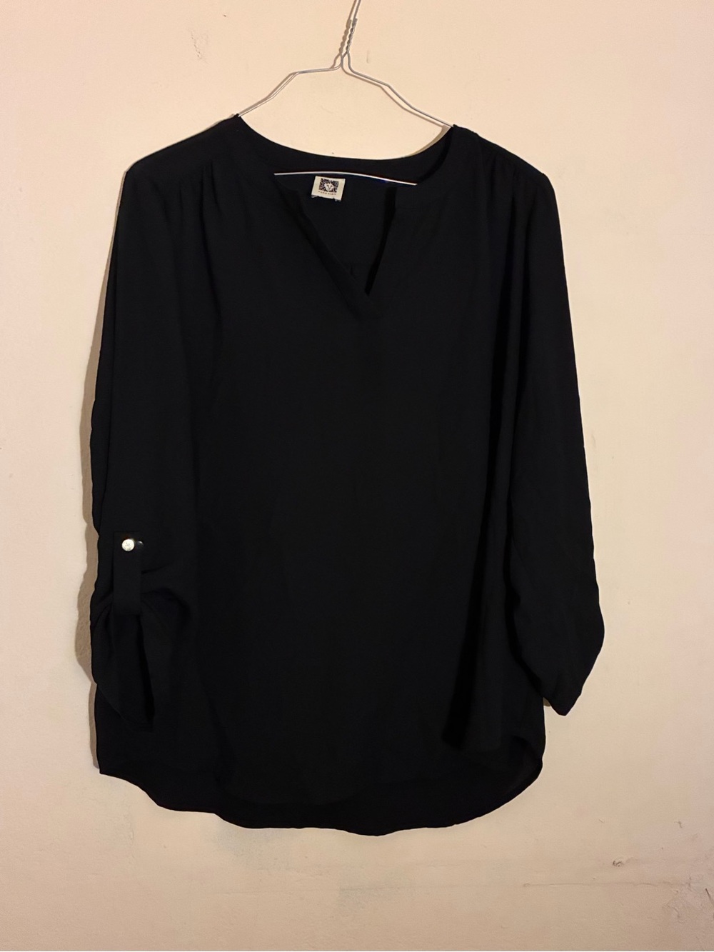 Anne Klein Black V-Neck Roll-Tab Tunic